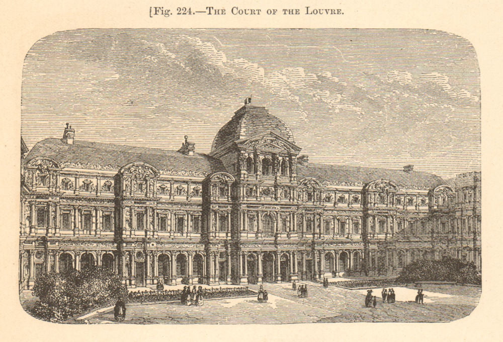 The Court of the Louvre. Cour Carrée. Paris. Palaces 1885 old antique print